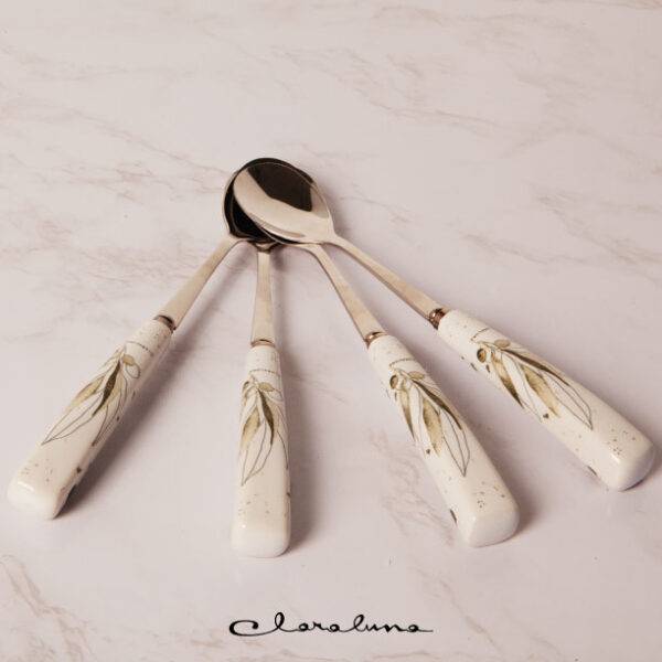 Set di 4 cucchiaini con manico decorato ramoscello d'ulivo