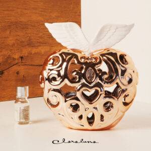 Profumatore grande cuore traforato in oro rosa e ali bianche