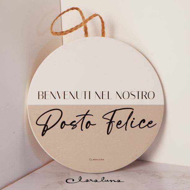 Decoro per porta tondo con scritta: "Benvenuti nel nostro Posto Felice"