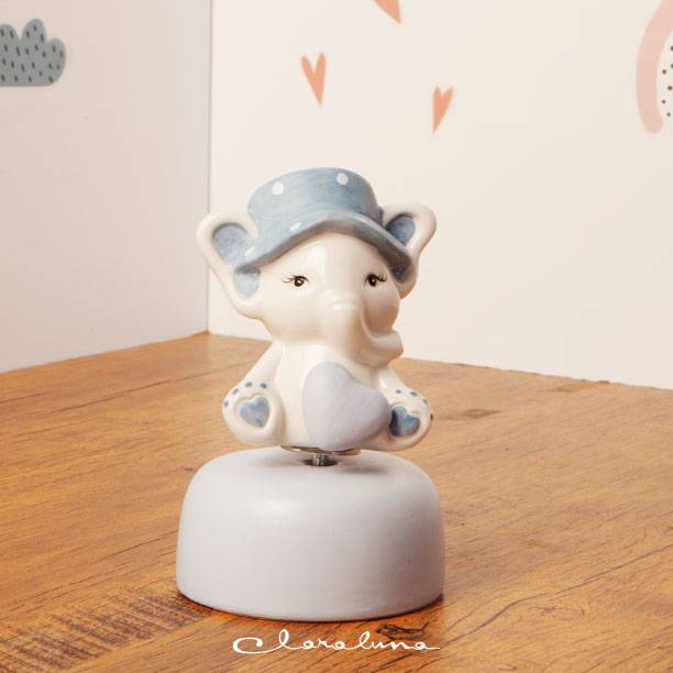 Carillon Elefantino maschio con cappellino a pois