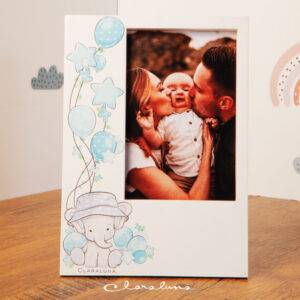 Portafoto con elfantino azzurro e palloncini