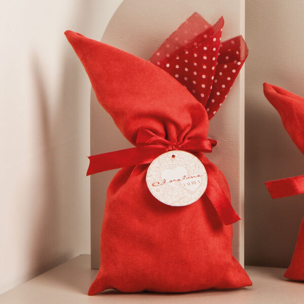 Sacchetto grande rosso con pois bianchi
