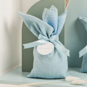 Sacchetto grande azzurro con pois bianchi