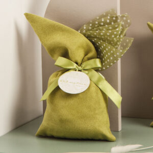 Sacchetto grande verde con pois bianchi