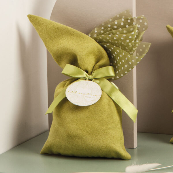 Sacchetto grande verde con pois bianchi