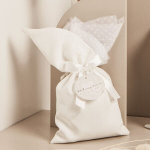 Sacchetto grande bianco con pois bianchi
