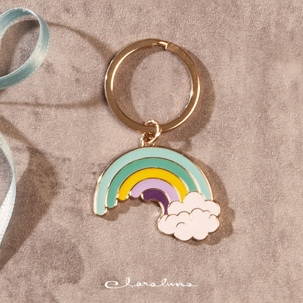 Portachiavi grande con arcobaleno e ring oro