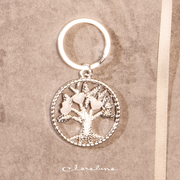 Portachiavi piccolo con albero della vita con ring argento