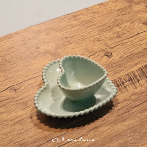 Set ciotolina e piattino a cuore medio verde matcha