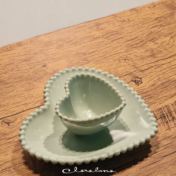 Set ciotolina e piattino a cuore grande verde matcha