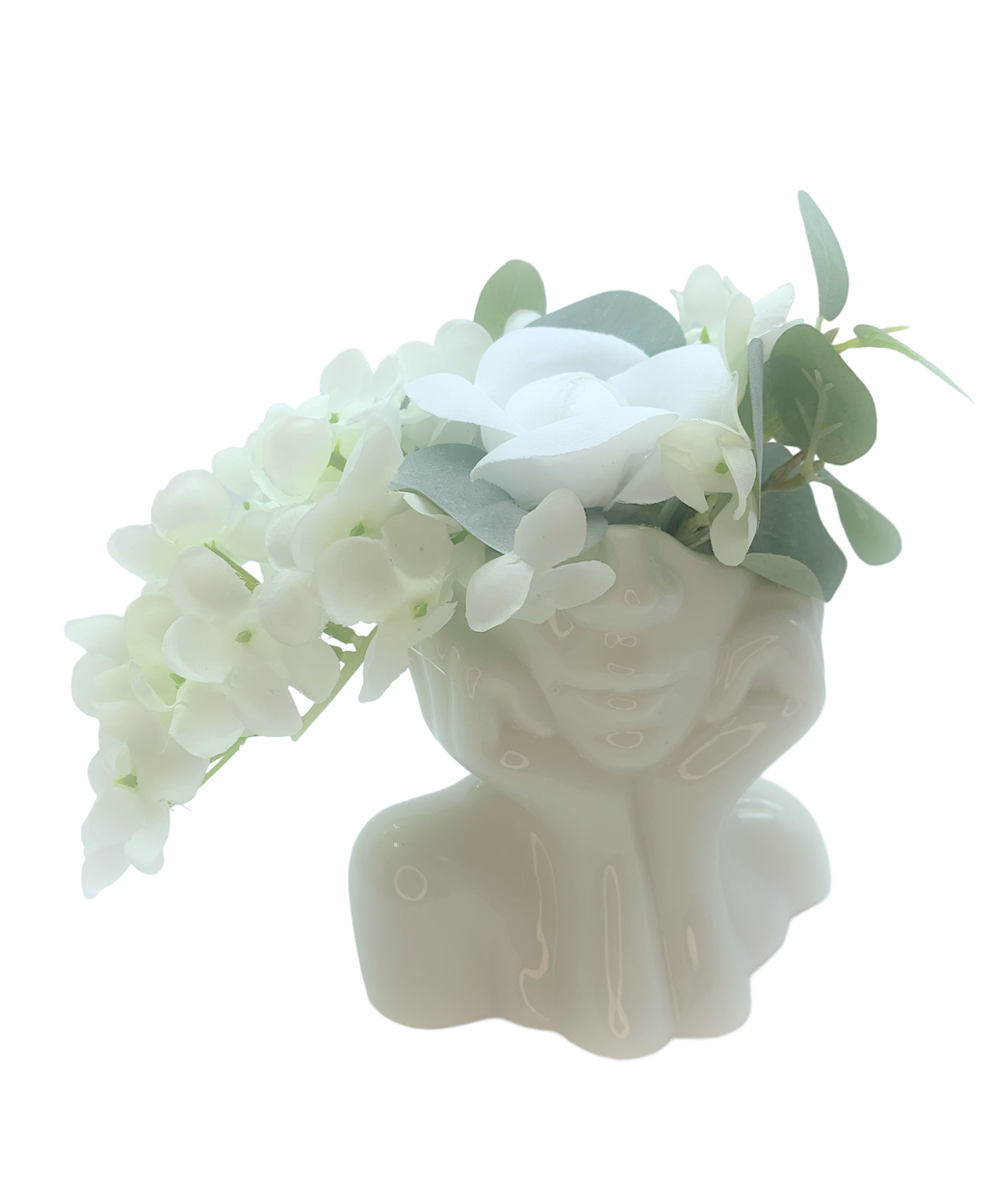 Vaso piccolo con donna con mani sul viso e decoro fiori - immagine 2