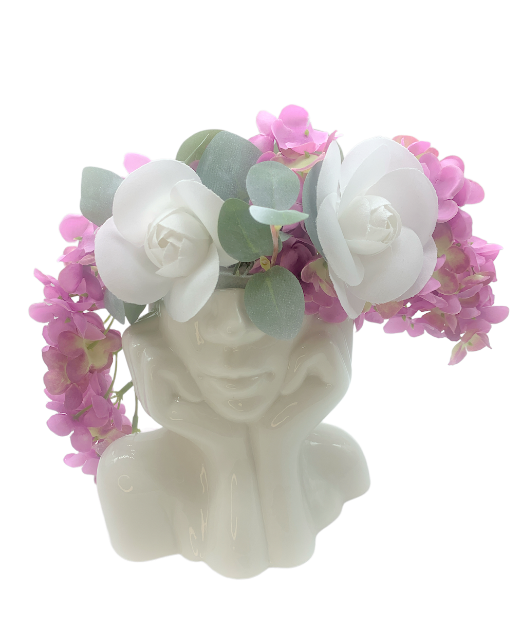 Vaso medio con donna con mani sul viso e decoro fiori - immagine 2