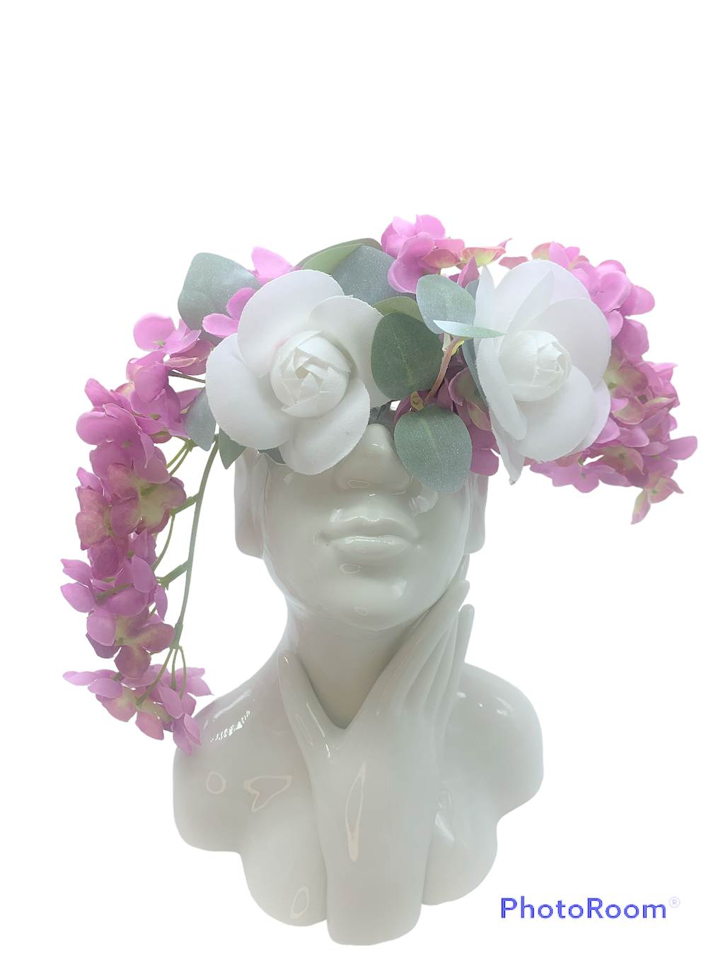 Vaso grande con donna con mano sul collo e decoro di fiori