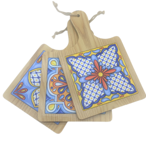 Sottopentola grande in legno con maiolica siciliana