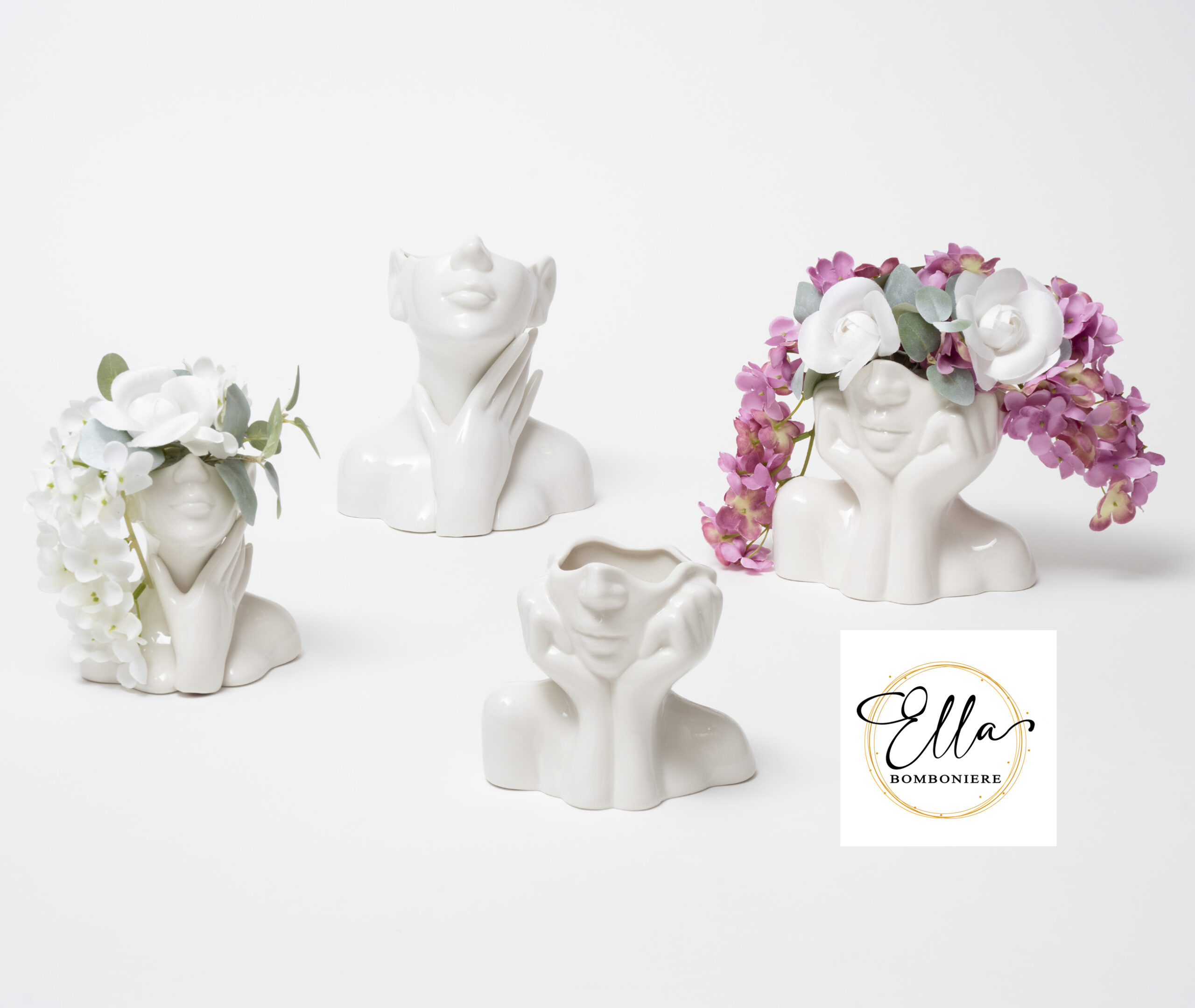 Vaso medio con donna con mani sul viso e decoro fiori - immagine 4