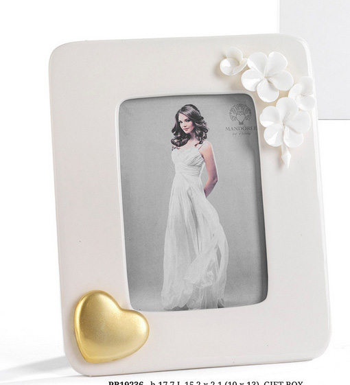 Portafoto piccolo con cuore oro e fiorellini bianchi