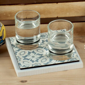 Vassoio bis con maiolica azzurro polvere in polvere di marmo