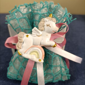 Sacchetto retato tiffany con calamita unicorno