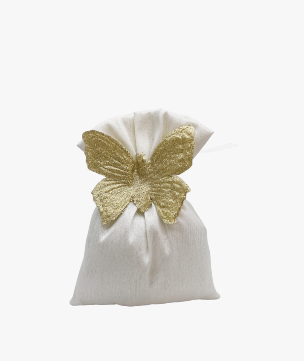 Sacchetto bianco con farfalla oro