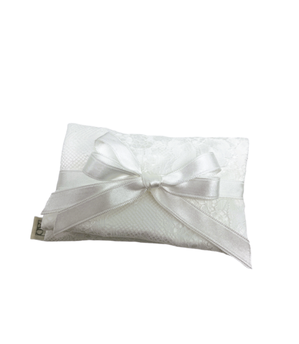 Bustina portaconfetti in raso bianco con pizzo