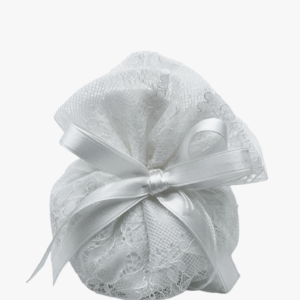Puff grande in raso bianco con pizzo