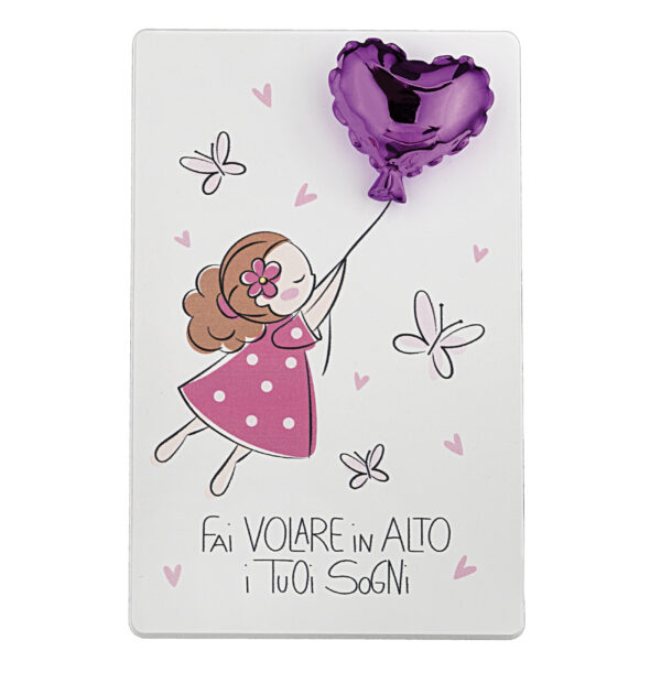 Quadretto bambina con palloncino rosa