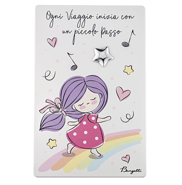 Quadretto bambina, arcobaleno e musica